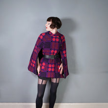 Load image into Gallery viewer, 70s BOLD PURPLE COLOUR WELSH WOOLLENS TAPESTRY CAPE - S-M
