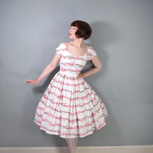 Load image into Gallery viewer, 50s VICTOR JOSSELYN BRIGHT PINK ROSE PRINT FULL SKIRTED COTTON DRESS - XS-S