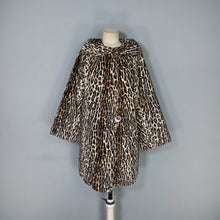 Load image into Gallery viewer, 60s LIGHT VELVET LEOPARD FAUX FUR SWING COAT WITH COWL COLLAR - S-M