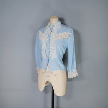 Load image into Gallery viewer, 50s "AV-EN-NO" SHEER BABY BLUE LACE TRIM DELICATE BLOUSE - XS-S