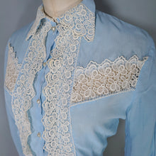 Load image into Gallery viewer, 50s "AV-EN-NO" SHEER BABY BLUE LACE TRIM DELICATE BLOUSE - XS-S