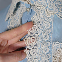 Load image into Gallery viewer, 50s "AV-EN-NO" SHEER BABY BLUE LACE TRIM DELICATE BLOUSE - XS-S