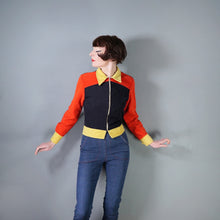 Load image into Gallery viewer, 70s COLOURBLOCK NAVY RED AND YELLOW ZIP TOP - S