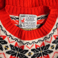Load image into Gallery viewer, 70s PURE SHETLAND WOOL RED FAIRISLE CHRISTMAS JUMPER - S