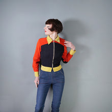 Load image into Gallery viewer, 70s COLOURBLOCK NAVY RED AND YELLOW ZIP TOP - S