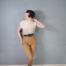 Load image into Gallery viewer, 40s SEMI-SHEER PALE YELLOW AND CREAM TWOTONE BLOUSE - L