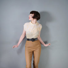 Load image into Gallery viewer, 40s SEMI-SHEER PALE YELLOW AND CREAM TWOTONE BLOUSE - L