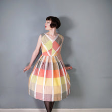 Load image into Gallery viewer, 50s 60Ss BLANES COLOURFUL PASTEL PLAID CHECK COTTON DAY DRESS - S