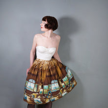 Load image into Gallery viewer, 50s BROWN AND TURQUOISE PARIS ARTISTS STUDIO NOVELTY PRINT SKIRT - 26"