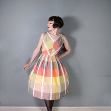 Load image into Gallery viewer, 50s 60Ss BLANES COLOURFUL PASTEL PLAID CHECK COTTON DAY DRESS - S