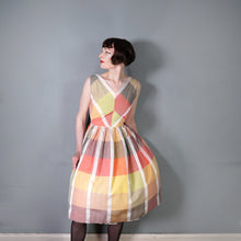 Load image into Gallery viewer, 50s 60Ss BLANES COLOURFUL PASTEL PLAID CHECK COTTON DAY DRESS - S
