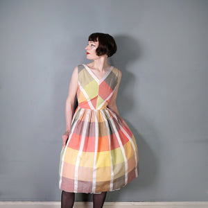 50s 60Ss BLANES COLOURFUL PASTEL PLAID CHECK COTTON DAY DRESS - S