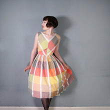 Load image into Gallery viewer, 50s 60Ss BLANES COLOURFUL PASTEL PLAID CHECK COTTON DAY DRESS - S