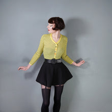 Load image into Gallery viewer, 70s BLACK AND YELLOW STRIPED RIB PATTERN TOP WITH COLOURFUL BUTTONS - XS