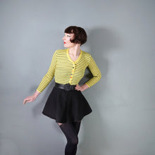Load image into Gallery viewer, 70s BLACK AND YELLOW STRIPED RIB PATTERN TOP WITH COLOURFUL BUTTONS - XS
