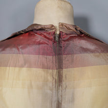 Load image into Gallery viewer, 50s GOLD AND DARK RED SHADOW PLAID / STRIPE FULL SKIRTED TAFFETA DRESS - S-M