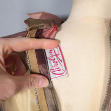 Load image into Gallery viewer, 50s GOLD AND DARK RED SHADOW PLAID / STRIPE FULL SKIRTED TAFFETA DRESS - S-M