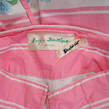 Load image into Gallery viewer, 50s 60s ROSY BOUTIQUE PINK STRIPE HALTER SUN DRESS WITH FLORAL BORDER PRINT - S