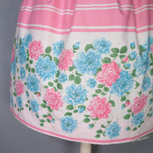 Load image into Gallery viewer, 50s 60s ROSY BOUTIQUE PINK STRIPE HALTER SUN DRESS WITH FLORAL BORDER PRINT - S