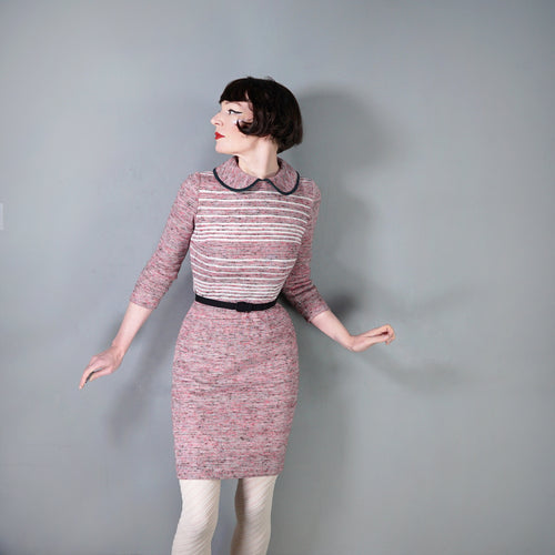 70S STREILITZ PINK STRIPE KNITTED PETER PAN COLLAR DRESS - S