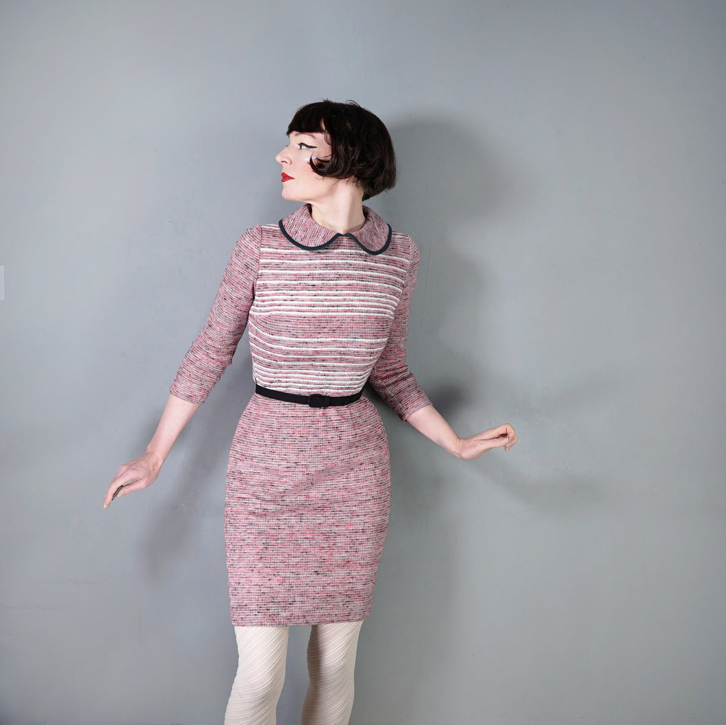 70S STREILITZ PINK STRIPE KNITTED PETER PAN COLLAR DRESS - S