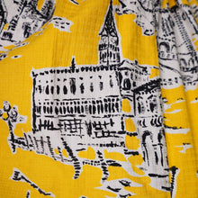 Load image into Gallery viewer, 50s BOLD YELLOW NOVELTY VENICE SCENES TWO PIECE SKIRT AND BLOUSE SET - S