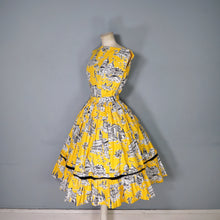 Load image into Gallery viewer, 50s BOLD YELLOW NOVELTY VENICE SCENES TWO PIECE SKIRT AND BLOUSE SET - S