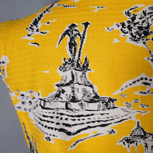 50s BOLD YELLOW NOVELTY VENICE SCENES TWO PIECE SKIRT AND BLOUSE SET - S