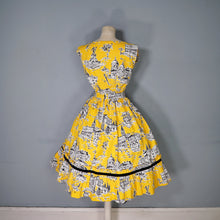 Load image into Gallery viewer, 50s BOLD YELLOW NOVELTY VENICE SCENES TWO PIECE SKIRT AND BLOUSE SET - S