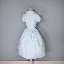 Load image into Gallery viewer, 50s 60s PASTEL BLUE BRODERIE ANGLAISE COTTON DAY DRESS - S-M