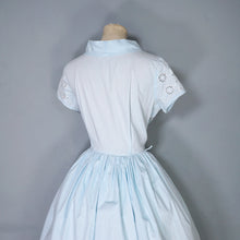 Load image into Gallery viewer, 50s 60s PASTEL BLUE BRODERIE ANGLAISE COTTON DAY DRESS - S-M