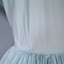 Load image into Gallery viewer, 50s 60s PASTEL BLUE BRODERIE ANGLAISE COTTON DAY DRESS - S-M