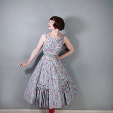 Load image into Gallery viewer, 50s VICTOR JOSSELYN GREY WITH RED FLORAL PRINT DRESS WITH HUGE FULL SKIRT - XS