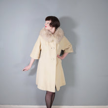 Load image into Gallery viewer, 60S LILLI ANN CREAM FUZZY MOHAIR WOOL SWING COAT WITH HUGE FUR COLLAR - M