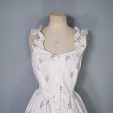 Load image into Gallery viewer, 70s WHITE AND PASTEL PINK MUSHROOM BORDER PRINT STRAPPY DAY DRESS - S