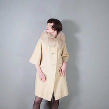 Load image into Gallery viewer, 60S LILLI ANN CREAM FUZZY MOHAIR WOOL SWING COAT WITH HUGE FUR COLLAR - M