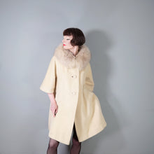 Load image into Gallery viewer, 60S LILLI ANN CREAM FUZZY MOHAIR WOOL SWING COAT WITH HUGE FUR COLLAR - M