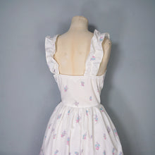 Load image into Gallery viewer, 70s WHITE AND PASTEL PINK MUSHROOM BORDER PRINT STRAPPY DAY DRESS - S
