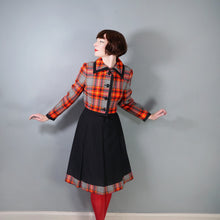 Load image into Gallery viewer, 70s BLACK AND FIREY CHECK DRESS AND JACKET 3 PIECE SET  - M