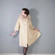 Load image into Gallery viewer, 60S LILLI ANN CREAM FUZZY MOHAIR WOOL SWING COAT WITH HUGE FUR COLLAR - M