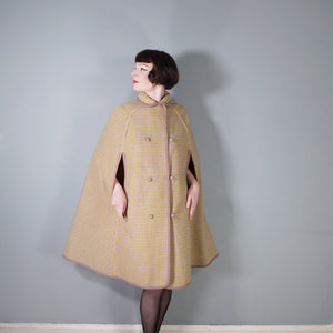 70s WETHERALL REVERSIBLE WOOL CAPE IN PLAID AND BOLD YELLOW - S-M