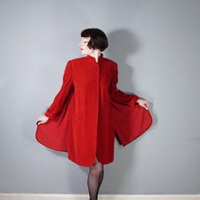Load image into Gallery viewer, 40s QUINN MAAHS SOFT RED VELVETY STRONG SHOULDERED CAPED SWING COAT - L