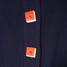 Load image into Gallery viewer, 70s BUS STOP NAVY BLUE PUFF SLEEVE SWING JACKET WITH ART DECO BUTTONS - S-M