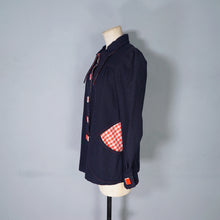 Load image into Gallery viewer, 70s BUS STOP NAVY BLUE PUFF SLEEVE SWING JACKET WITH ART DECO BUTTONS - S-M