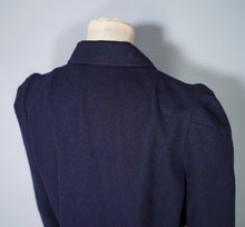 Load image into Gallery viewer, 70s BUS STOP NAVY BLUE PUFF SLEEVE SWING JACKET WITH ART DECO BUTTONS - S-M