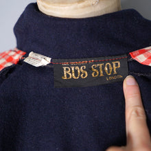 Load image into Gallery viewer, 70s BUS STOP NAVY BLUE PUFF SLEEVE SWING JACKET WITH ART DECO BUTTONS - S-M