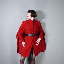 Load image into Gallery viewer, 40s QUINN MAAHS SOFT RED VELVETY STRONG SHOULDERED CAPED SWING COAT - L