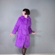Load image into Gallery viewer, 70s / 80s ASTRAKA BOLD COLOURFUL PURPLE SOFT FAUX FUR COAT - M