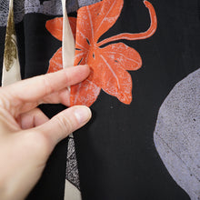Load image into Gallery viewer, 70s ARISTOS BLACK AND CREAM AUTUMNAL LEAF PRINT CHIFFON MAXI DRESS - XS