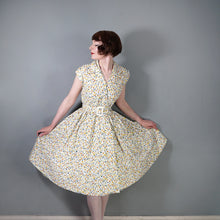 Load image into Gallery viewer, 50s "ARNISONS" YELLOW SMALL STEMMED ROSE PRINT WRAP DRESS WITH SASH BELT - S